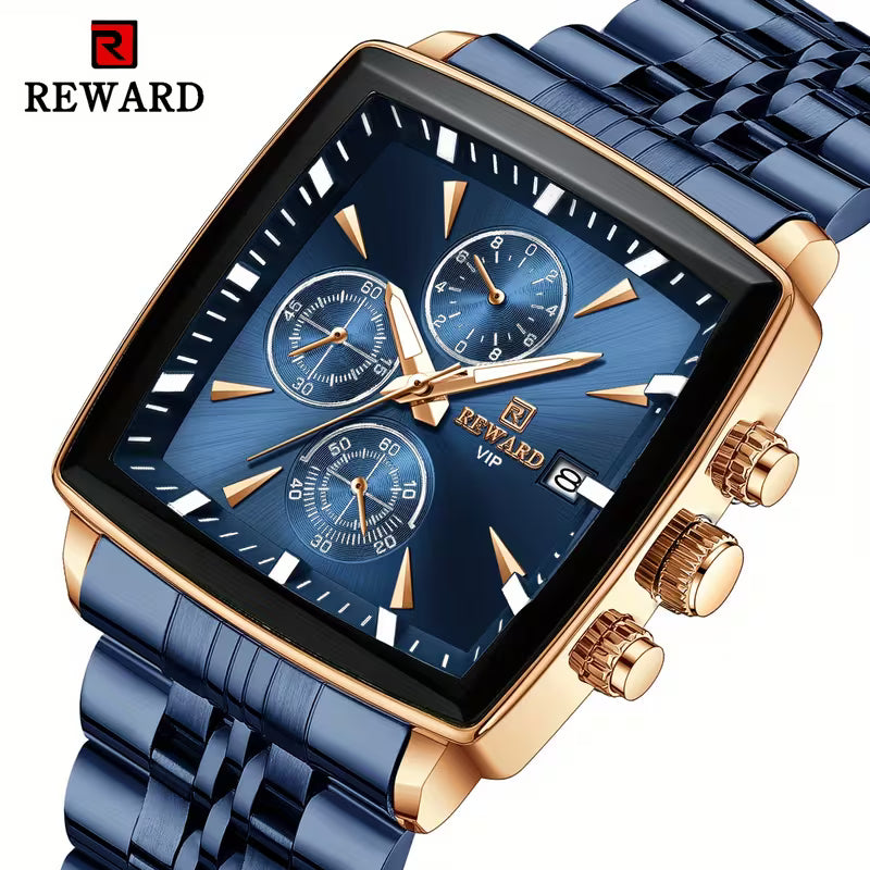 REWARD Men’s Luxury Blue Rectangle Quartz Watch